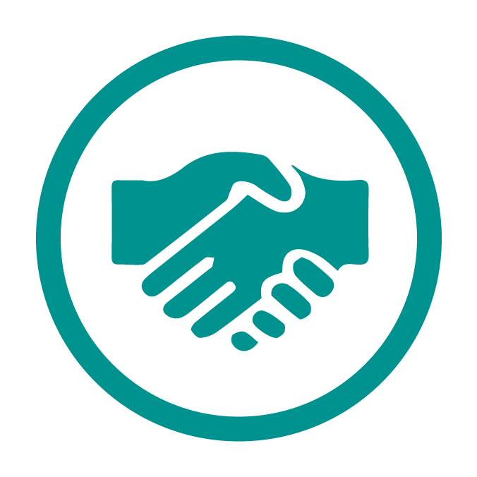 Circle icon with two hands shaking