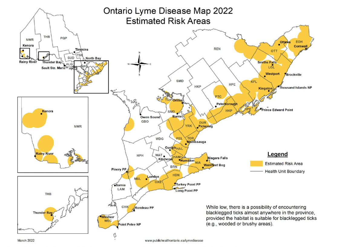 Lyme disease map from Public Health Ontario 