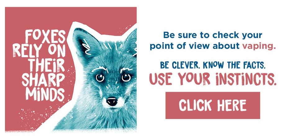 Foxes rely on their sharp minds. Be sure to check your point of view about vaping. Be clever. Know the facts. Use Your Instincts.