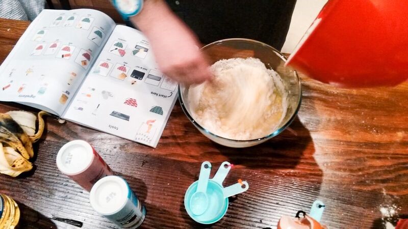 stirring a bowl of ingredients