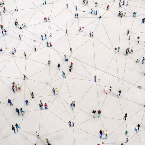 Aerial view of crowd connected by lines
