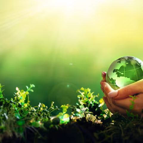 Hand holding crystal earth globe