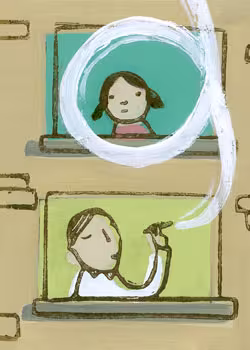 Illustration showing someone smoking in an apartment below someone else and smoke wafting up